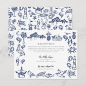 Charleston Toile Navy Blue Informatie Kaart Notitiekaartje (Voorkant / Achterkant)