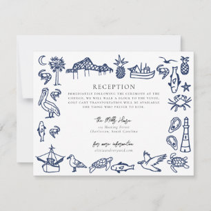 Charleston Toile Navy Blue Informatie Kaart Notitiekaartje