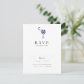 Charleston Toile Navy Blue Wedding Response Kaart (Staand voorkant)