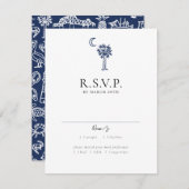 Charleston Toile Navy Blue Wedding Response Kaart (Voorkant / Achterkant)