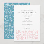 Charleston Toile rand in roze verlovingsfeestje Kaart (Voorkant / Achterkant)