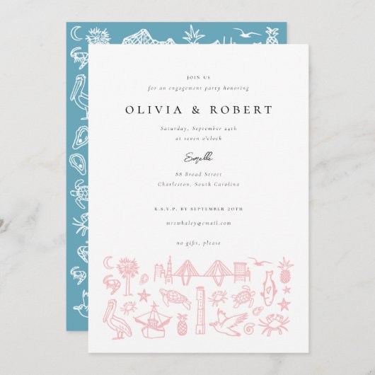 Charleston Toile rand in roze verlovingsfeestje Kaart (Voorkant / Achterkant)
