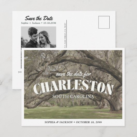 Charleston Trouw Save the Date Retro Briefkaart (Voorkant / Achterkant)