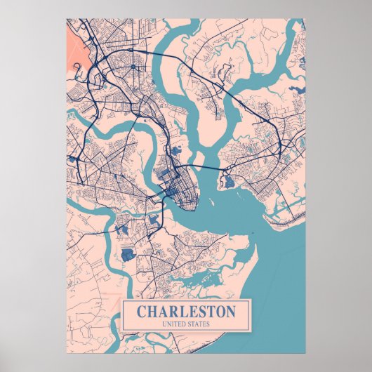 Charleston - United States Breezy City Map Poster (Voorkant)