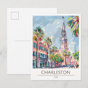 Charleston USA Vintage Kunst Illustratie Reis Briefkaart