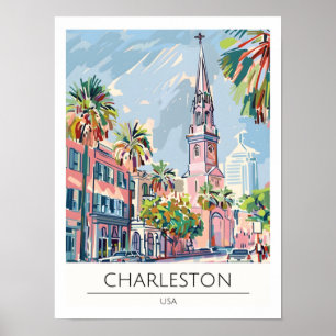 Charleston USA Vintage Kunst Illustratie Reis Poster