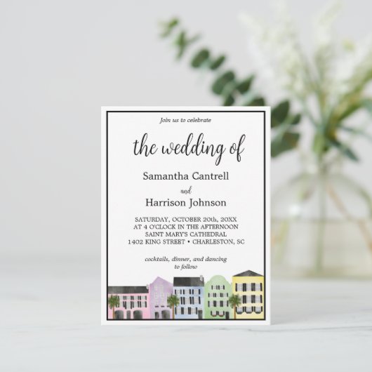 Charleston Waterverf Rainbow Row bruiloft Kaart (Staand voorkant)