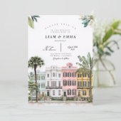 Charleston Waterverf Rainbow Row Kaart (Staand voorkant)