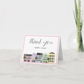 Charleston Wedding Rainbow Row Roze Grens Bedankkaart (Voorkant)