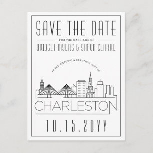 Charleston Wedding Stylized Skyline Save the Date Briefkaart