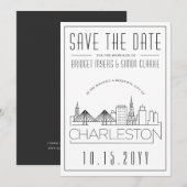 Charleston Wedding Stylized Skyline Save the Date Kaart (Voorkant / Achterkant)