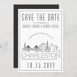 Charleston Wedding Stylized Skyline Save the Date Kaart