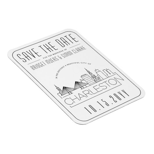 Charleston Wedding Stylized Skyline Save the Date Magneet (Rechterzijde)