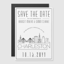 Charleston Wedding|Stylized Skyline Save the Date Magnetische Uitnodiging