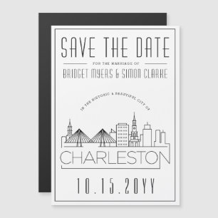 Charleston Wedding Stylized Skyline Save the Date Magnetische Uitnodiging