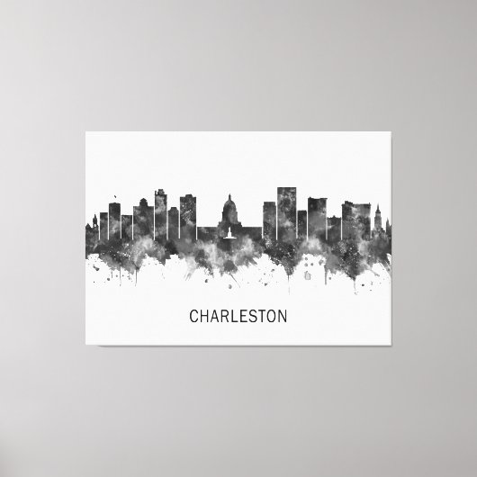 Charleston West Virginia Skyline BW Canvas Afdruk (Voorkant)
