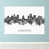 Charleston West Virginia Skyline BW Canvas Afdruk (Insitu (Houten vloer))