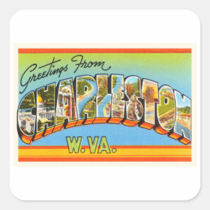 Charleston West Virginia WV Oud Briefkaart- Vierkante Sticker