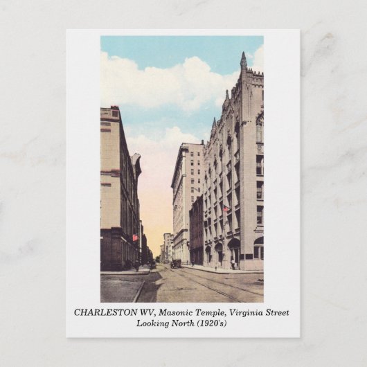 Charleston WV 1920s Masonic Temple Virginia Street Briefkaart (Voorkant)