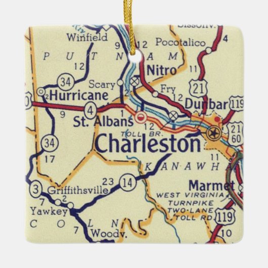 Charleston WV  kaart Keramisch Ornament (Voorkant)