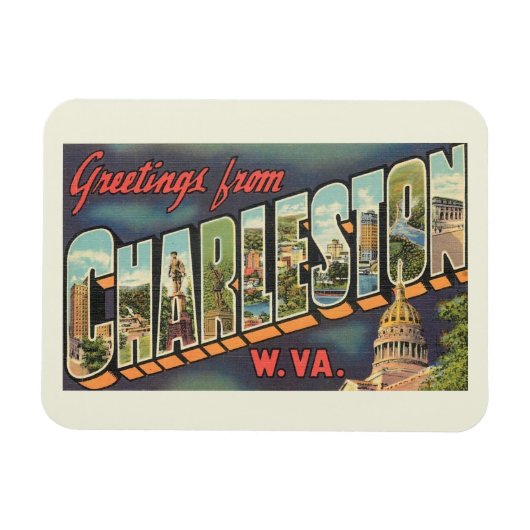 Charleston WV Large Letter Greeting Vintage Magneet (Horizontaal)