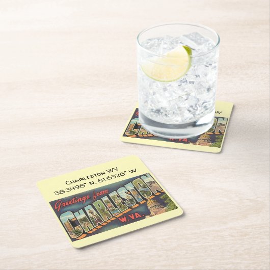 Charleston WV Map Coördinaten  stijl Kartonnen Onderzetters (Insitu)