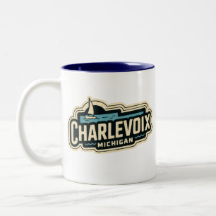 Charlevoix 70s Retro Michigan Vintage Tweekleurige Koffiemok