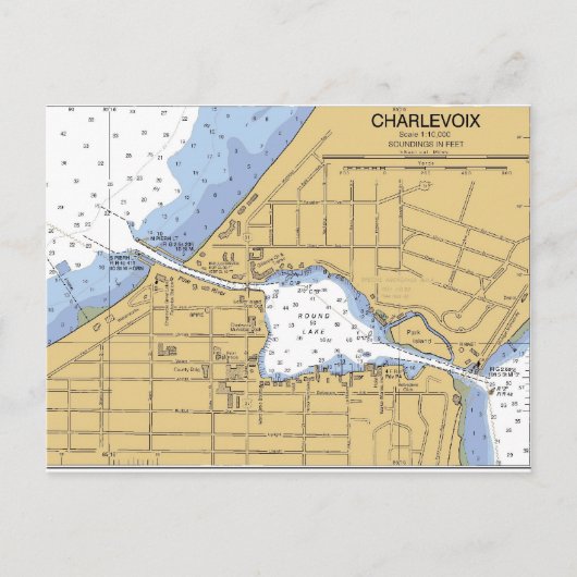 Charlevoix, MI Round Lake Nautical Chart Briefkaar Briefkaart (Voorkant)
