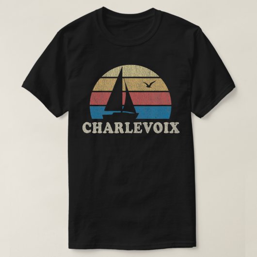 Charlevoix MI  Zeilboot 70s Throwback Zonnen T-shirt (Design voorkant)