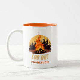 Charlevoix Michigan Kampvuur Tweekleurige Koffiemok