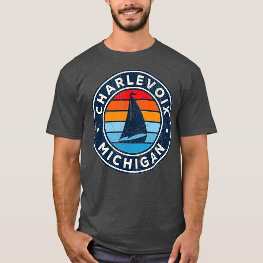 Charlevoix Michigan MI  Sailboot Retro T-shirt (Voorkant)