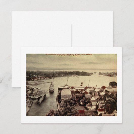 Charlevoix, Michigan, Showing River en Harbour Briefkaart (Voorkant / Achterkant)