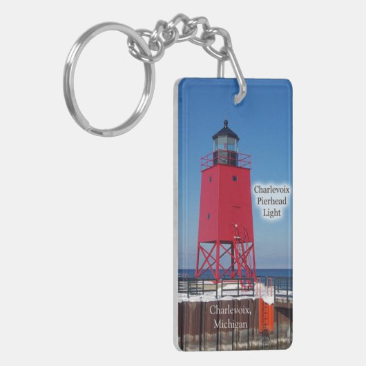 Charlevoix Pierhead Light rechthoekige sleutelkete Sleutelhanger (Voorkant Links)