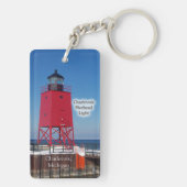 Charlevoix Pierhead Light rechthoekige sleutelkete Sleutelhanger (achterkant)