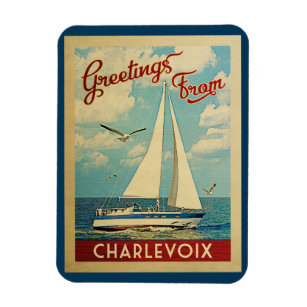 Charlevoix Sailboot Vintage Travel Michigan Magneet