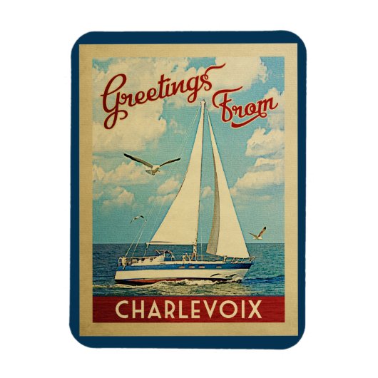 Charlevoix Sailboot Vintage Travel Michigan Magneet (Verticaal)