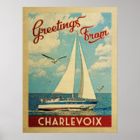 Charlevoix Sailboot Vintage Travel Michigan