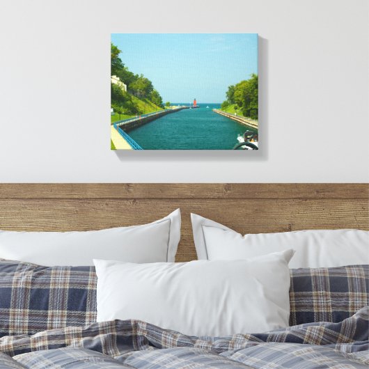 Charlevoix South Pier Light Station, Charlevoix, M Canvas Afdruk (Insitu (Slaapkamer))