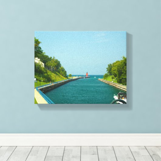 Charlevoix South Pier Light Station, Charlevoix, M Canvas Afdruk (Insitu (Houten vloer))