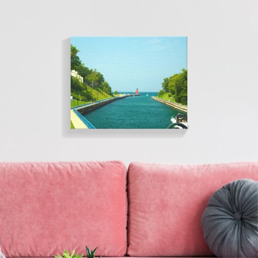 Charlevoix South Pier Light Station, Charlevoix, M Canvas Afdruk (Insitu (Woonkamer))