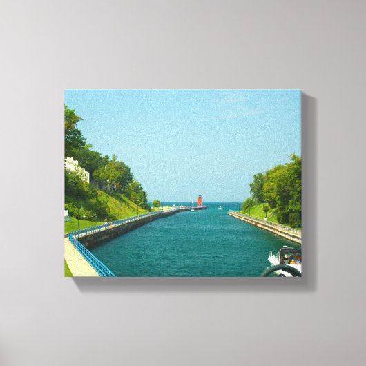 Charlevoix South Pier Light Station, Charlevoix, M Canvas Afdruk (Voorkant)