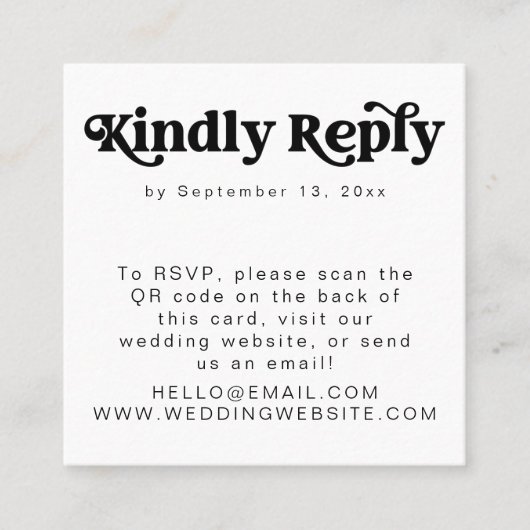 CHARLI Retro Groovy 70's QR Code RSVP Square Kaart Vierkante Visitekaartje (Voorkant)