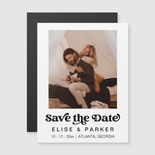 CHARLI Retro Photo Simple Save the Date Magnet Magnetische Uitnodiging (Voorkant / Achterkant)