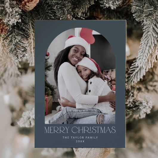 CHARLIE Blue Arch Xmas Photo Fun Vrolijk Kerstfees Feestdagenkaart