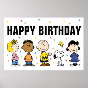 Charlie Brown en Bende Confetti Verjaardag Poster