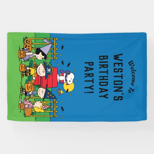 Charlie Brown en Bende Halloween Verjaardagsfeestj Spandoek (Horizontaal)