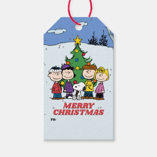 Charlie Brown en Friends Kerstmis Cadeaulabel (Voorkant)