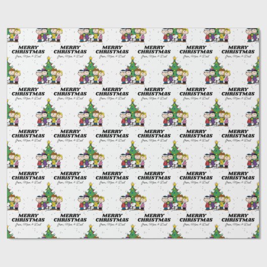 Charlie Brown en Friends Kerstmis | Jouw namen toe Cadeaupapier (Vlak)