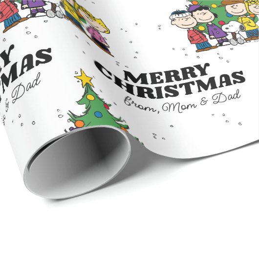 Charlie Brown en Friends Kerstmis | Jouw namen toe Cadeaupapier (Rol Hoek)