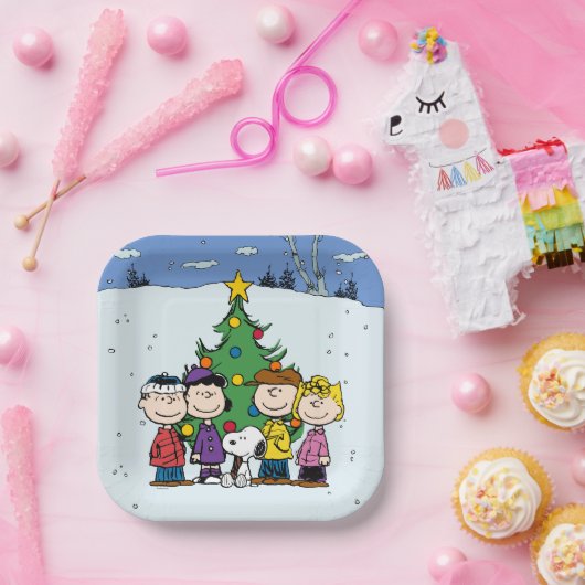 Charlie Brown en Friends Kerstmis Papieren Bordje (Feest)